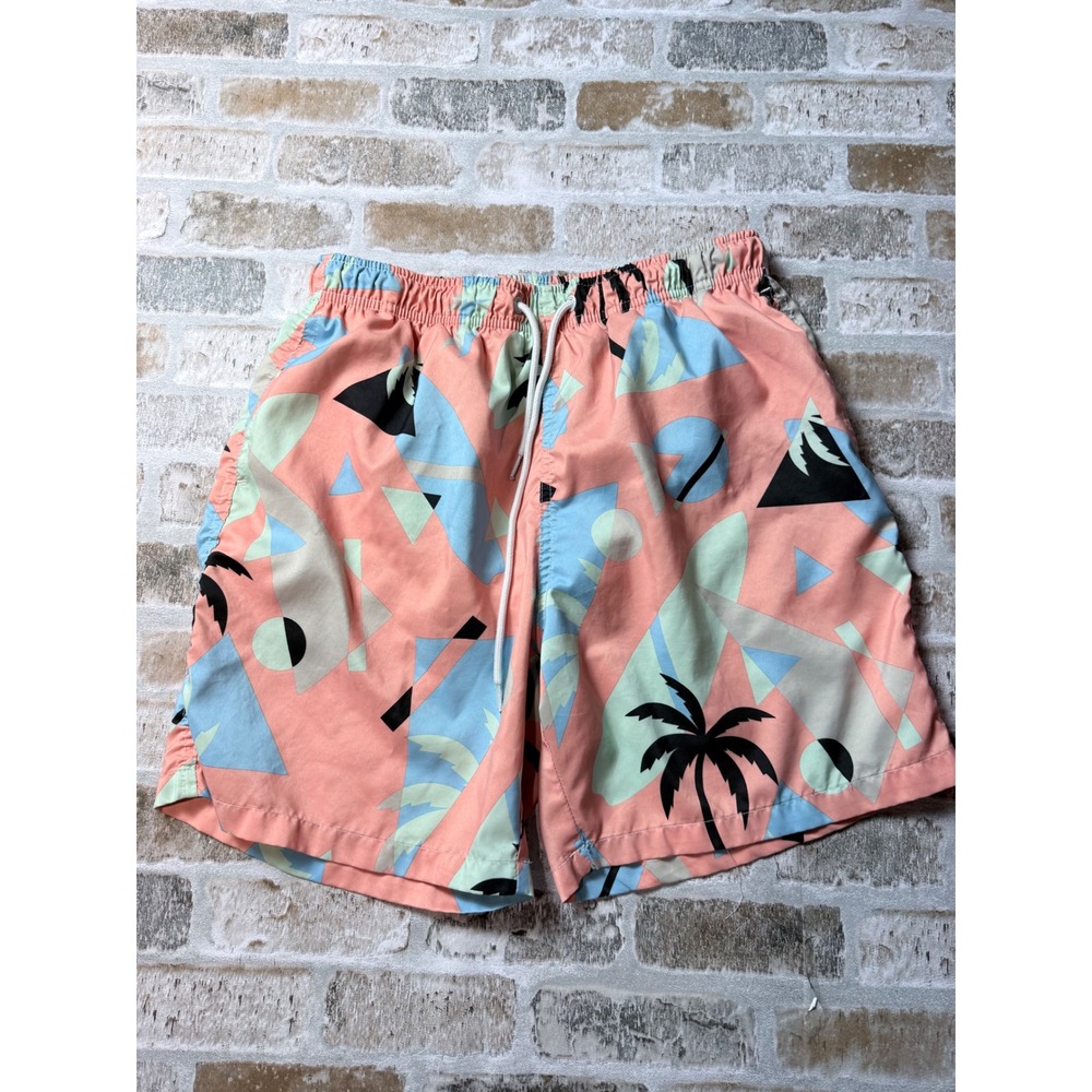 Boardies Apparel Mens Salmon Pink Geometric Palm Tree Swim Trunks Size Medium